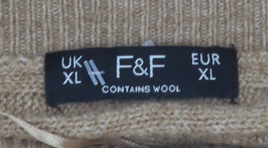 F&F Womens Beige Cable-Knit Roll Neck Jumper XL