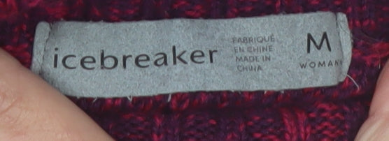 Icebreaker Women's Red Wool Roll Neck Chunky Knit Jumper M