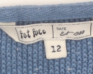 FatFace Women Blue Cotton V-Neck Pullover Jumper Size 12