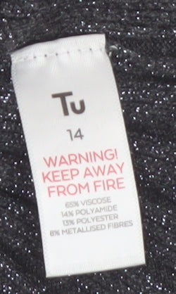 Tu Women Grey Ribbed Knit Slim Fit Pullover Jumper Size 14