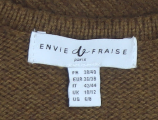 Envie de Fraise Women Brown Wool Blend Jumper UK 10/12 Cable Knit