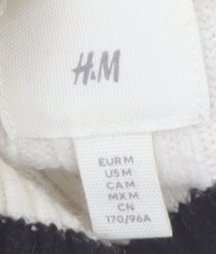 H&M Women's Ivory Black Striped Roll Neck Knitted Jumper Size 12
