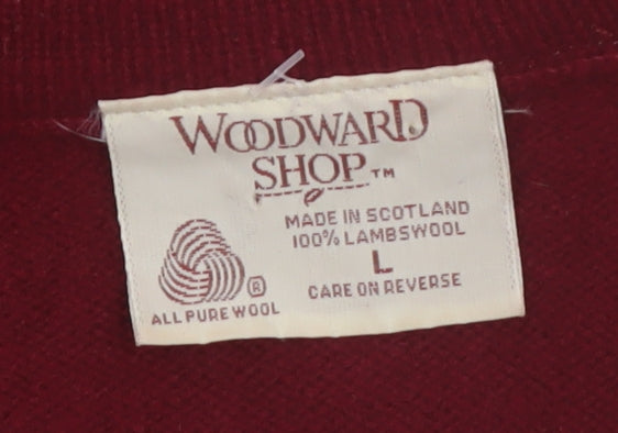 Woodward Shop Men's Red Wool V-Neck Pullover Jumper Size L