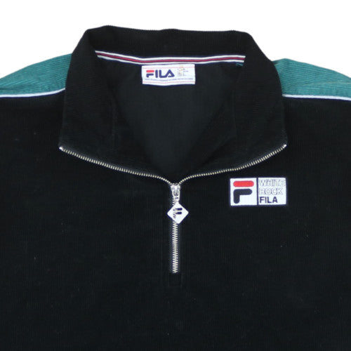 Fila Women Black Green 1/2 Zip Pullover Sweatshirt Size S