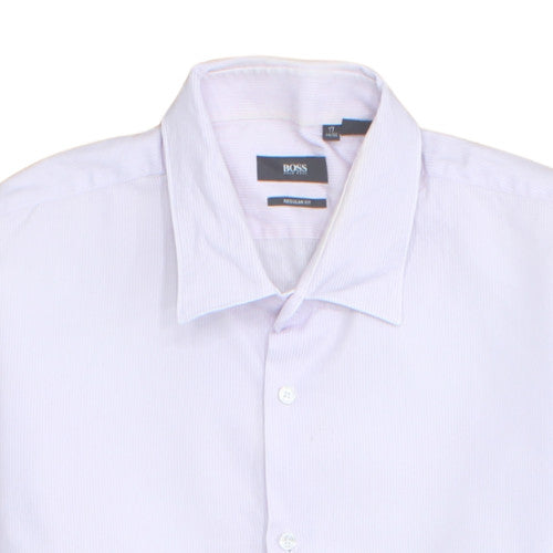 Hugo Boss Men's White Regular Fit Long Sleeve Button-Up Shirt Size 17