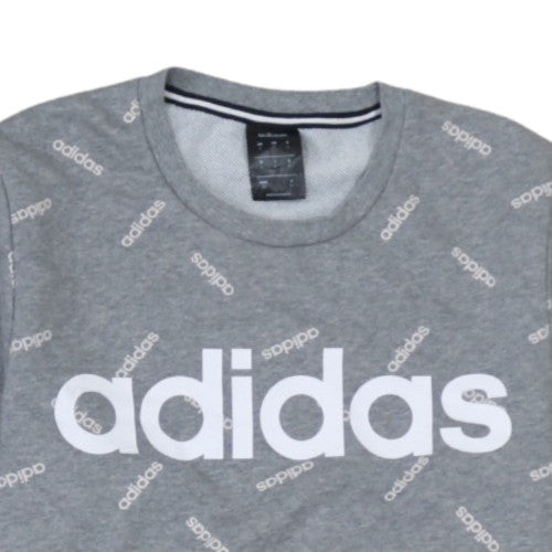 adidas Mens Grey Small Logo Crew Neck Pullover Sweatshirt