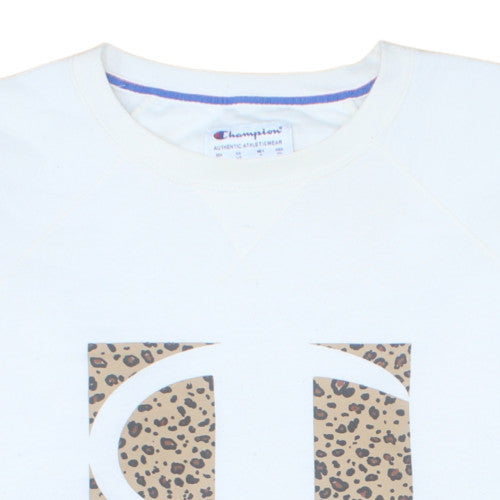 Champion Womens White Leopard Logo Sweatshirt Size L