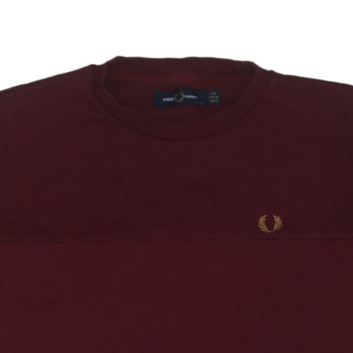 Fred Perry Women's Burgundy Sweatshirt UK 10 Crew Neck Cotton Blend