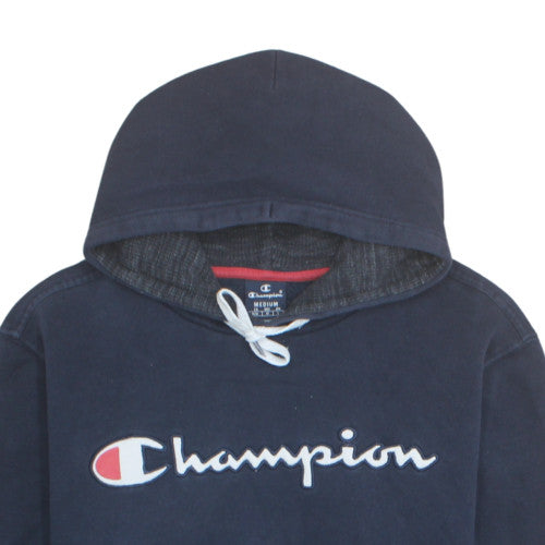 Champion Men's Blue Pullover Hoodie Medium Fleece Logo Sweatshirt