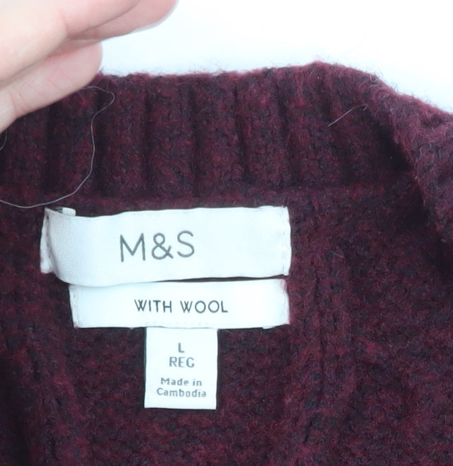 Marks and Spencer Men's Red Wool Blend Cable-Knit Jumper L Regular
