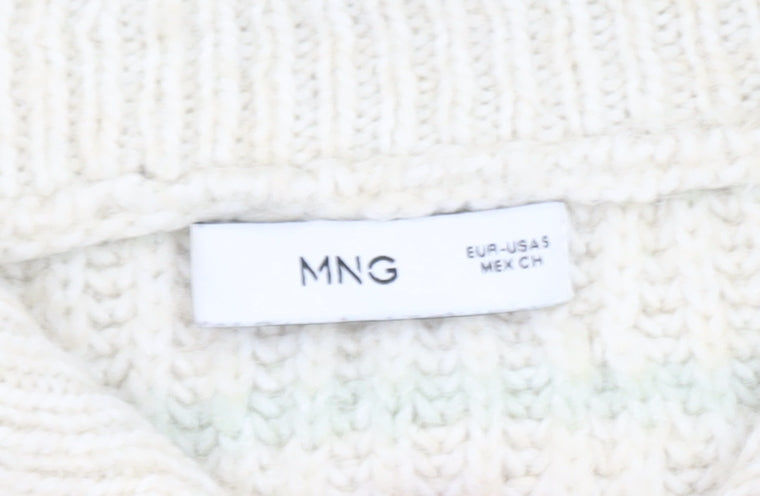 MNG Women’s Ivory Wool Blend Chunky Knit V-Neck Jumper Size S
