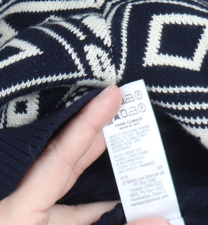 Marks & Spencer Men's Blue 2XL 1/2 Zip Cotton Christmas Jumper