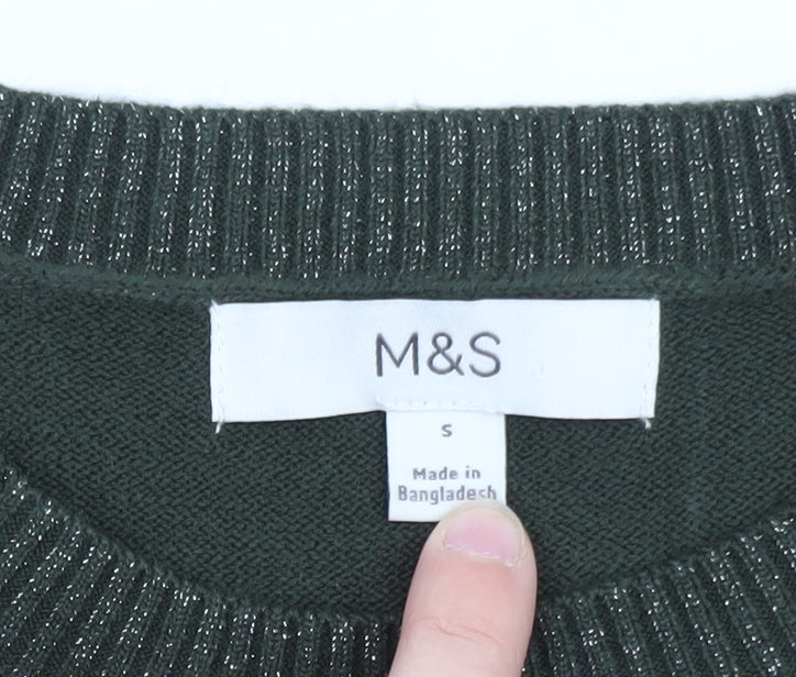Marks & Spencer Women’s Green Glitter Knit Crew Neck Jumper Size S