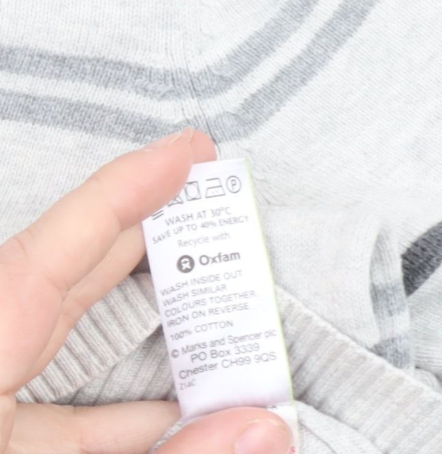 Marks and Spencer Blue Harbour Women's Grey Striped V-Neck Jumper Size M