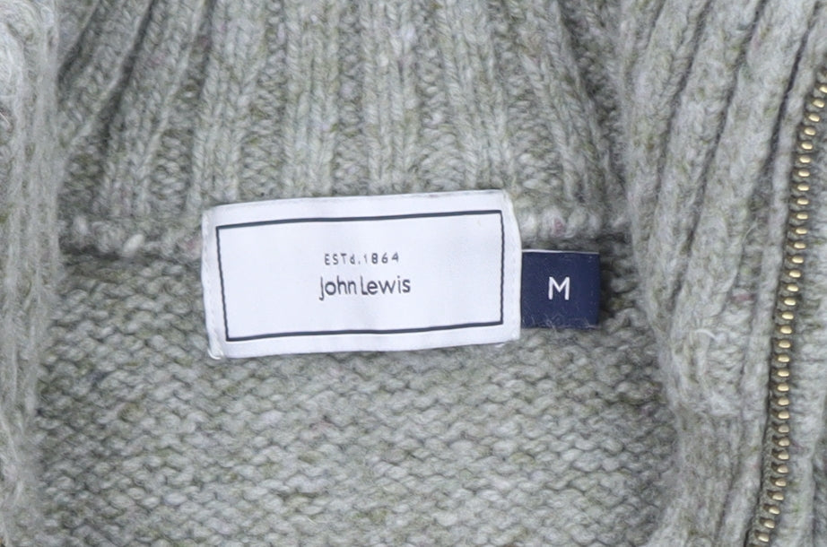 John Lewis Men's Grey Wool 1/2 Zip Chunky Knit Jumper Size M