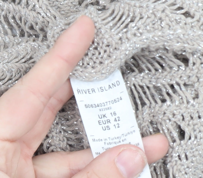 River Island Women's Beige Open Knit Long Sleeve Cardigan Size 16
