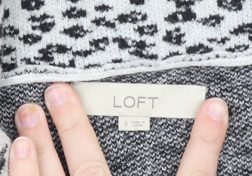 LOFT Women’s Grey Leopard Print High Neck Half Zip Jumper Size S