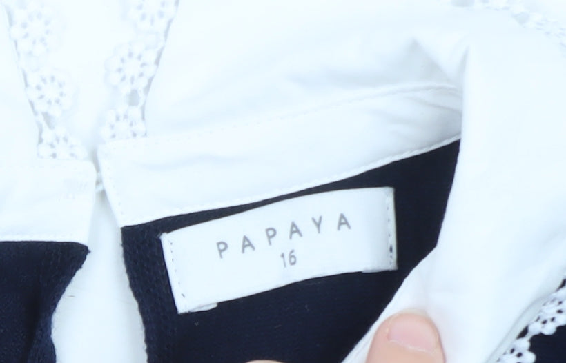 Papaya Women’s Blue Collared Pullover Jumper Size 16 Embroidered Collar