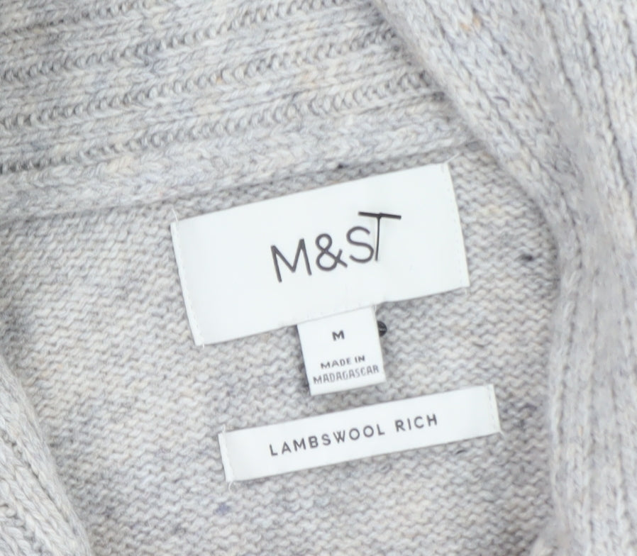 Marks & Spencer Men's Grey Lambswool Rich Shawl Collar Jumper M