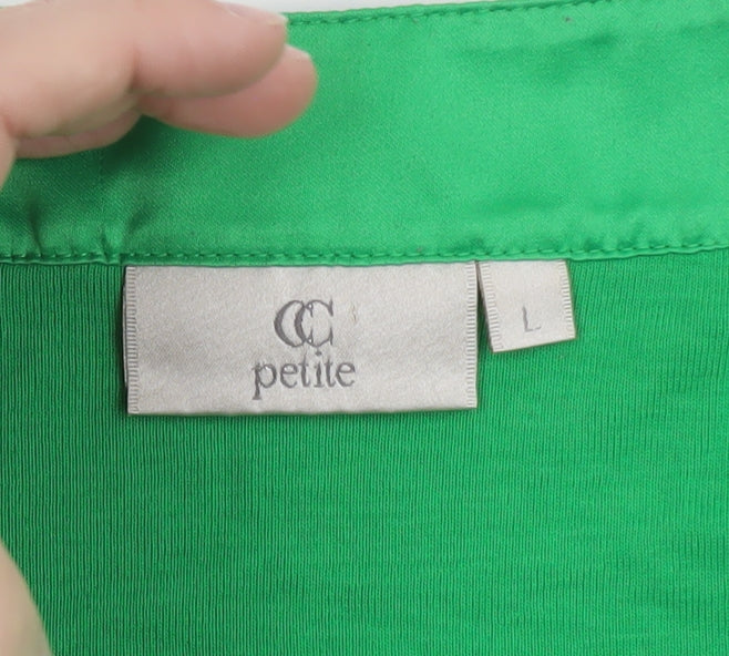 Country Casuals Petite Green Beaded Scoop Neck 3/4 Sleeve Cotton Blouse L