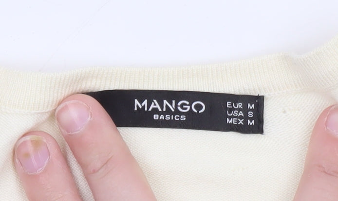 Mango Women Ivory Cotton Knit Long Sleeve Cardigan Size 10