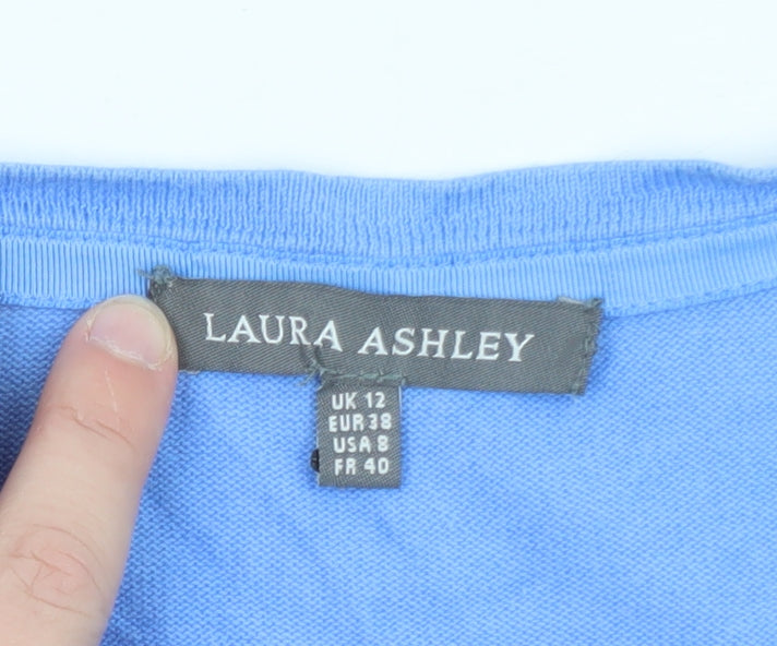 Laura Ashley Women's Blue V-Neck Cotton Cardigan Size 12