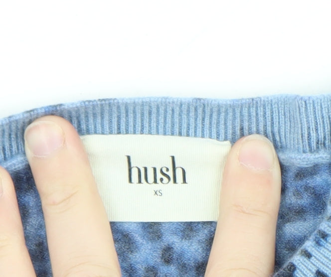 Hush Women Blue Leopard Print Crew Neck Long Sleeve Jumper XS