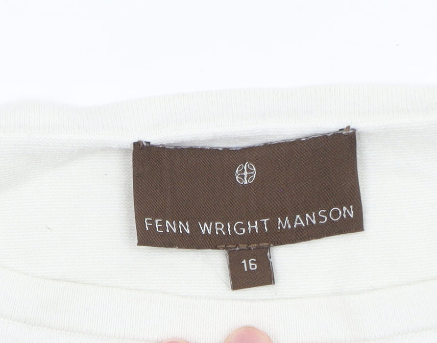 Fenn Wright Manson Womens White Navy Striped Cotton Jumper Size 16