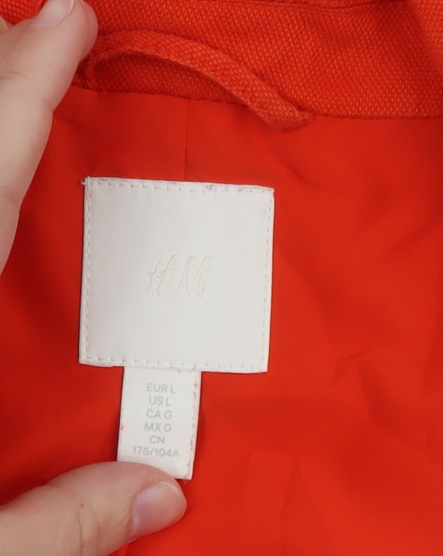 H&M Women Orange Cotton Blazer Size 16 Regular Fit Mid-Length