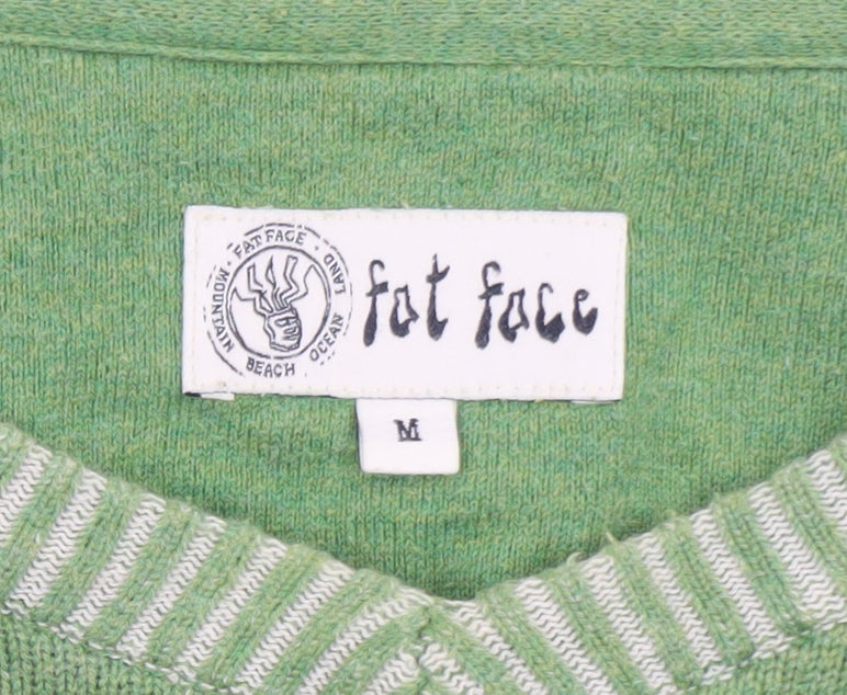 FatFace Women's Green Cotton V-Neck Knit Jumper Size M