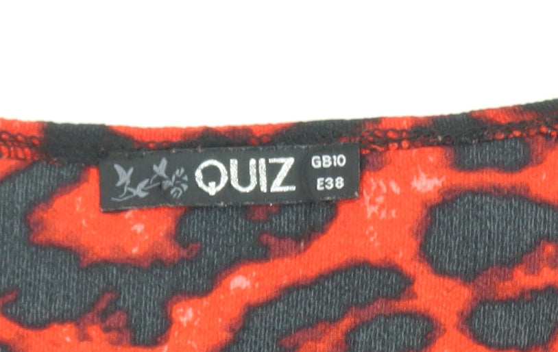 Quiz Women Red Leopard Print Wrap Blouse Size 10