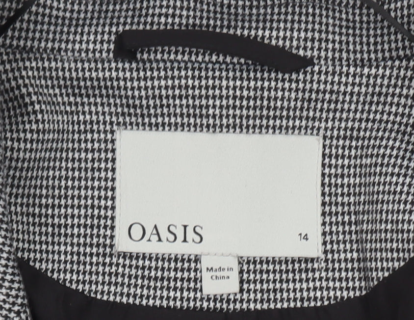 Oasis Women Grey Houndstooth Blazer Size 14 Classic Work Jacket