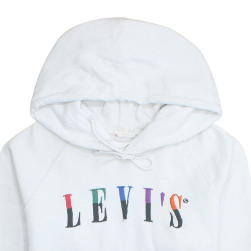 Levi's Women White Hoodie M Pullover Cotton Logo Graphic