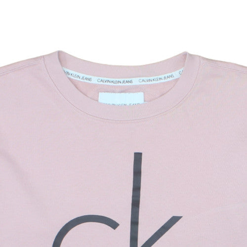 Calvin Klein Jeans Women's Pink Logo Crew Neck Sweatshirt M Cotton Blend