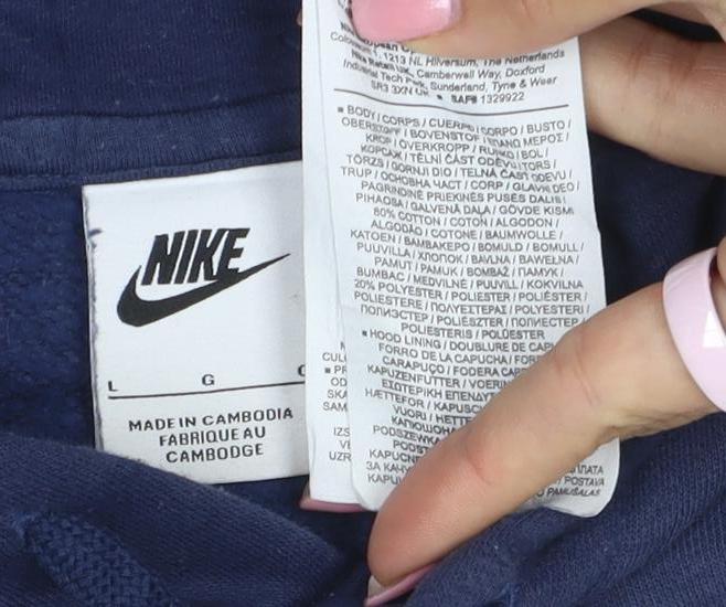 Nike Men's Blue Pullover Hoodie L Regular Fit Cotton Blend