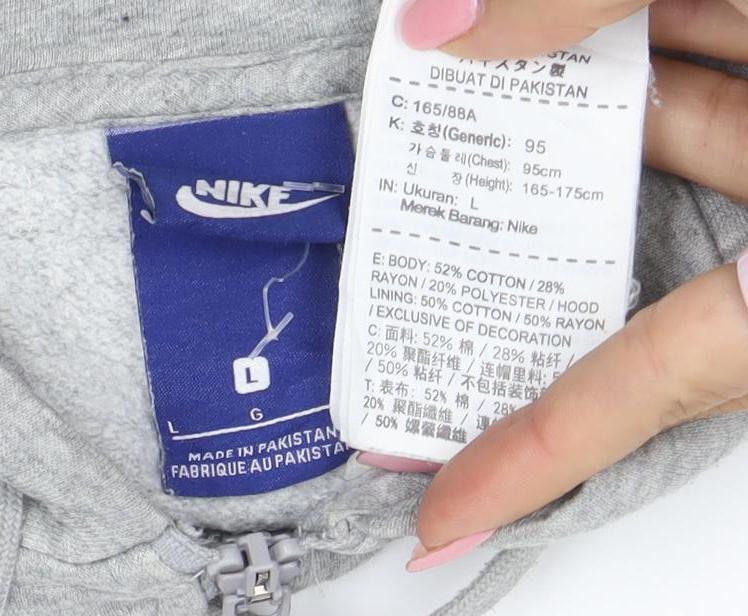 Nike Men's Grey Full Zip Hoodie L Lightweight Cotton Blend