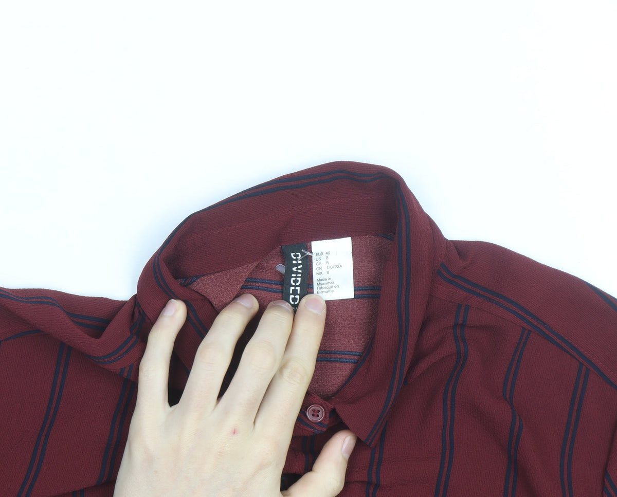 H&M Divided Women's Red Striped Long Sleeve Button-Up Shirt Size 12