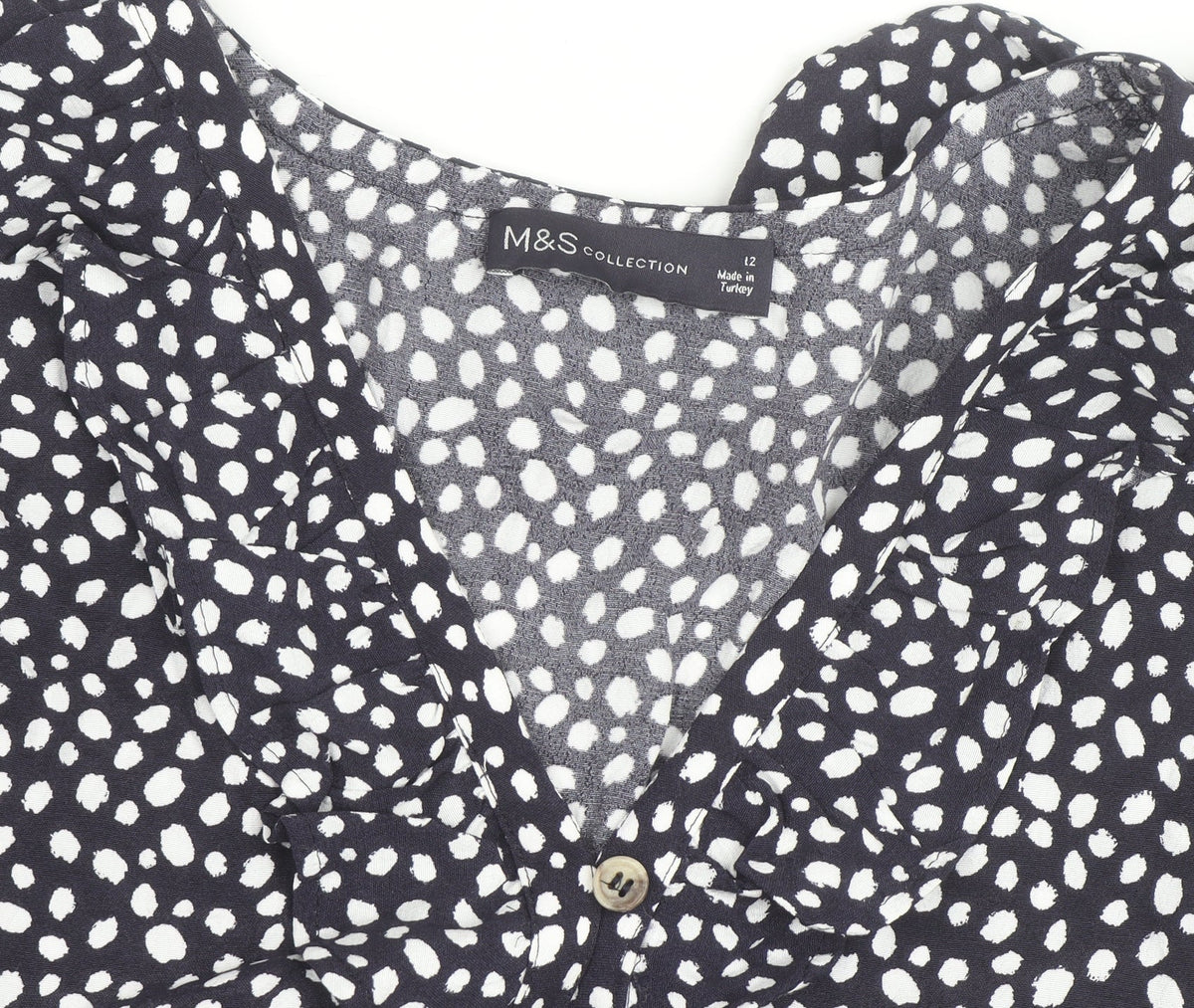 Marks & Spencer Women's Blue Polka Dot Ruffle Blouse Size 12