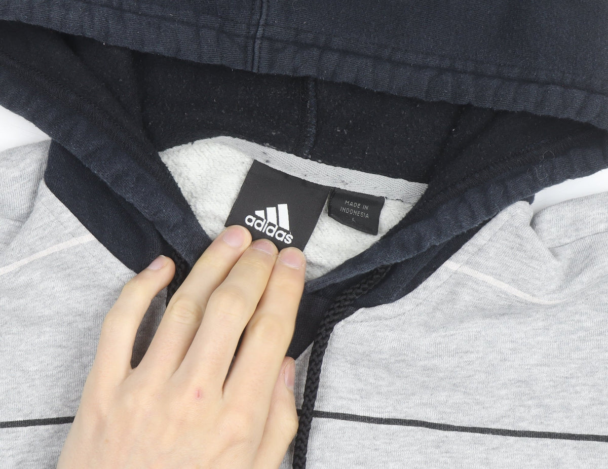 Adidas Men's Grey Striped NBA Pullover Hoodie Size L