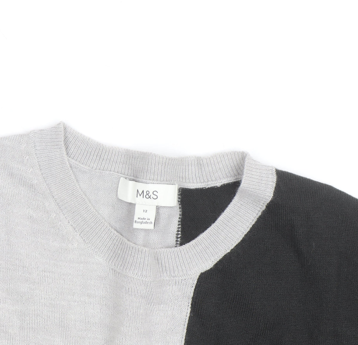 Marks & Spencer Women's Grey Black Ivory Colour Block Jumper Size 12