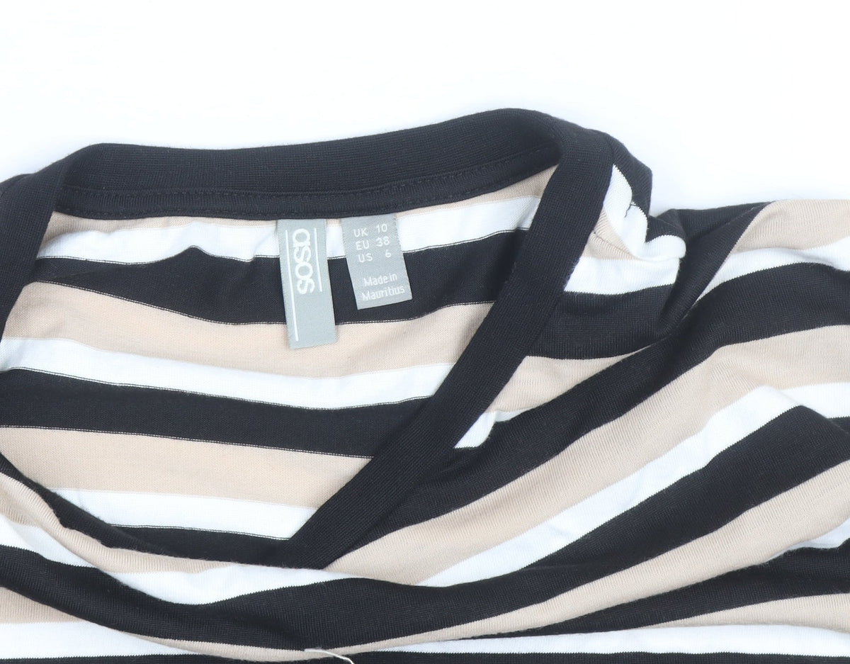 ASOS Women’s Beige Striped 3/4 Sleeve Basic T-Shirt Size 10