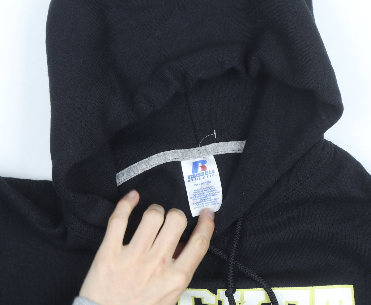 Russell Athletic Men's Black Pullover Hoodie M Graphic Sports Fleece