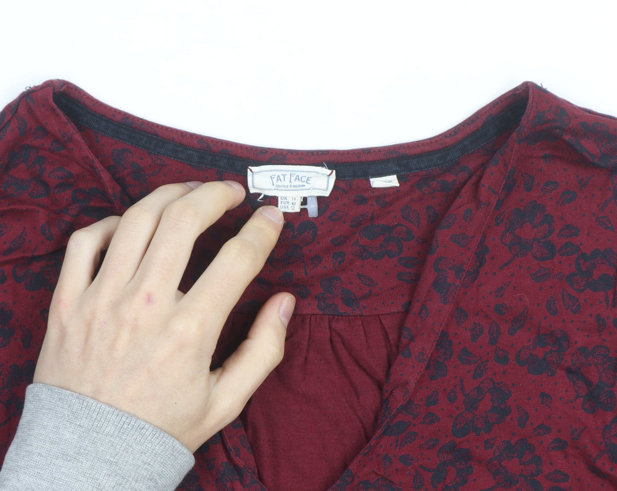 FatFace Women's Red Floral Long Sleeve Cotton Tunic Blouse Size 14