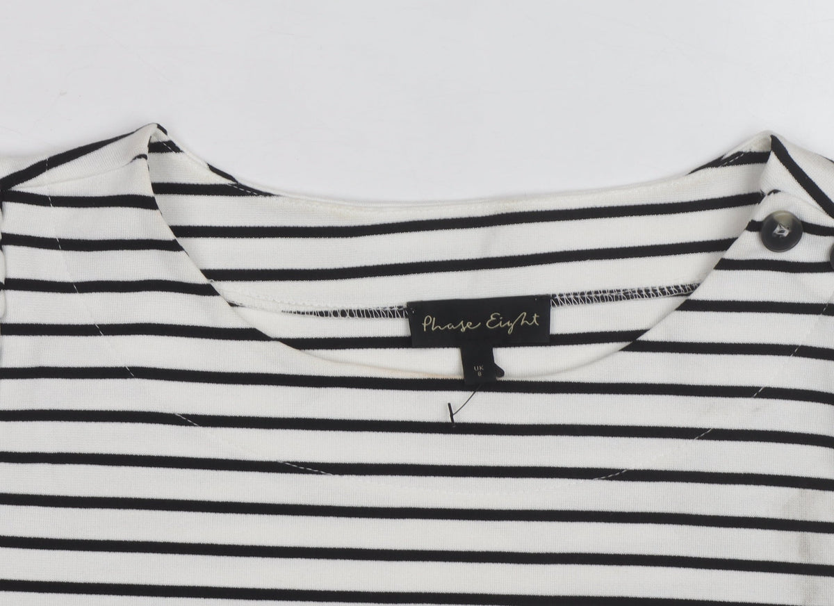 Phase Eight Women’s White Striped Stretch Jersey Top UK 8