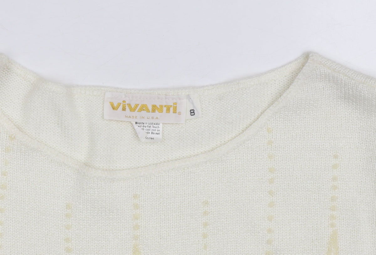 Vivanti Women Ivory Beaded Pullover Jumper Size 8 Relaxed 3/4 Sleeve
