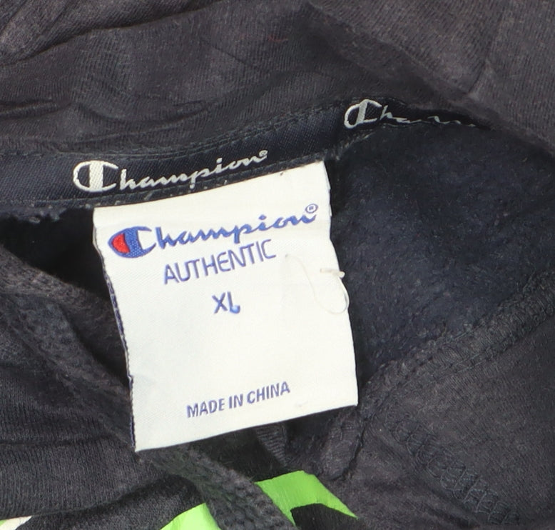 Champion Men Blue XL Pullover Hoodie Graphic Logo Fleece Sweatshirt