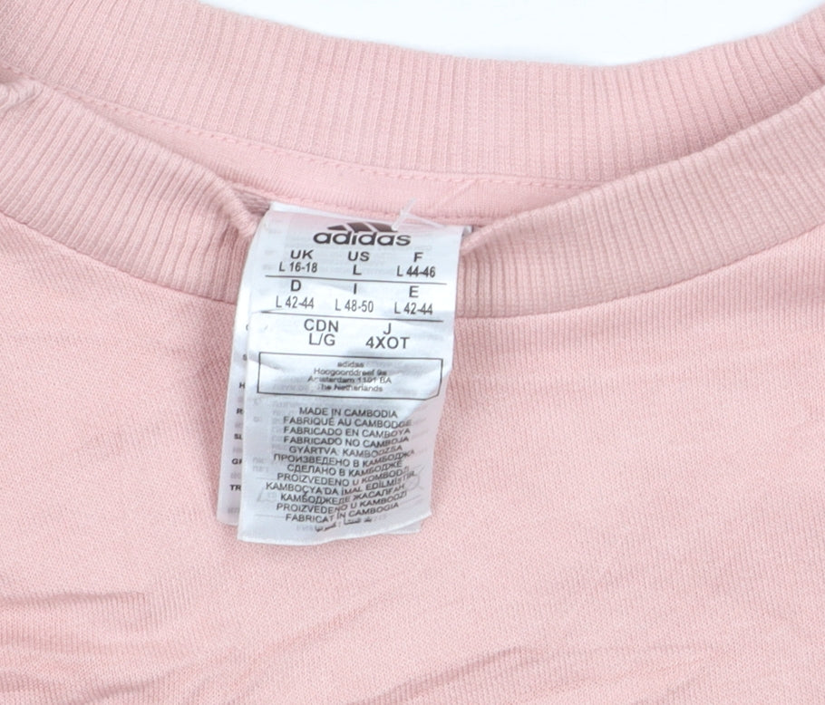 Adidas Women Pink Pullover Sweatshirt L Relaxed Fit Crew Neck