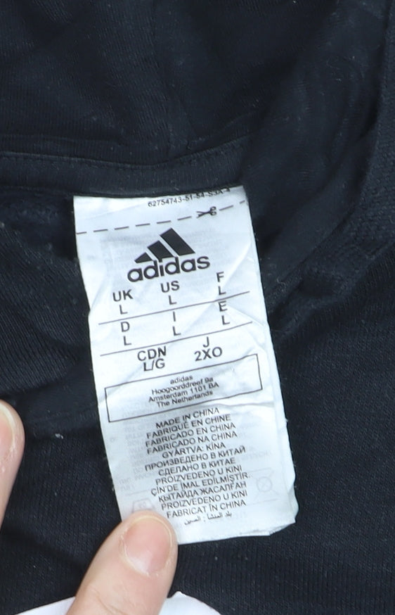 Adidas Mens Black Pullover Hoodie L Logo Graphic Sportswear