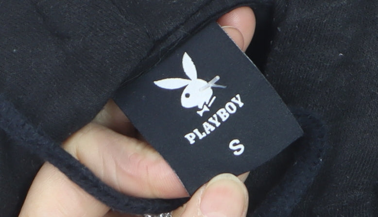 Playboy Men's Black Pullover Hoodie Small Graphic Print Cotton Blend