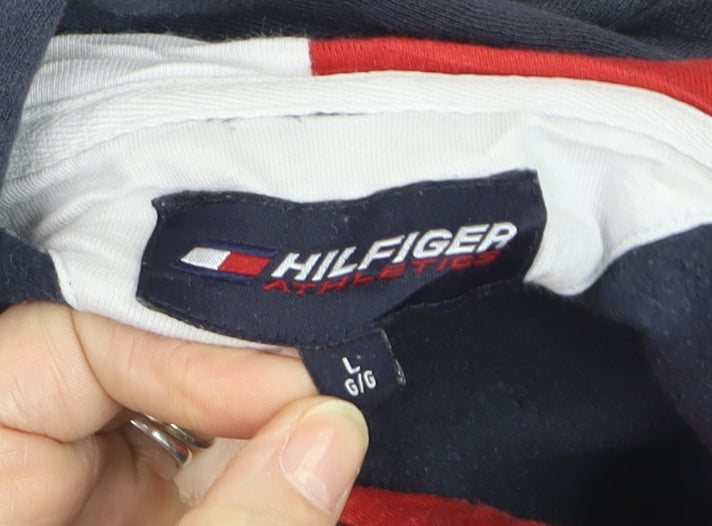 Tommy Hilfiger Men’s Blue Pullover Hoodie L Embroidered Logo Fleece